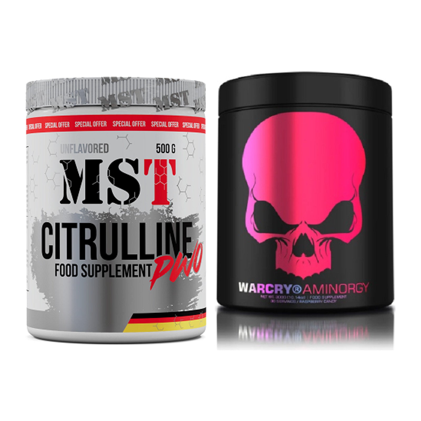 Pump-Set: MST Citrulline Malat 500g + Genius Nutrition Warcry AminoRGY – alle enthaltenen Artikel
