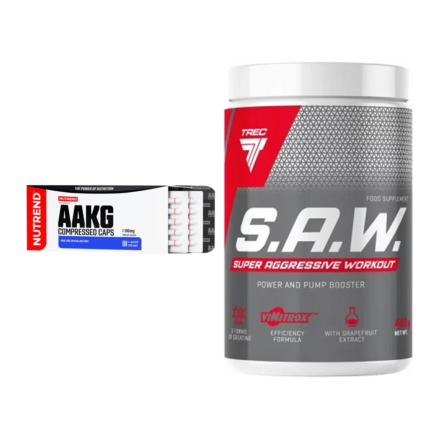 Pump-Set: Nutrend AAKG Compressed Kapseln + Trec Nutrition SAW Booster – alle enthaltenen Artikel