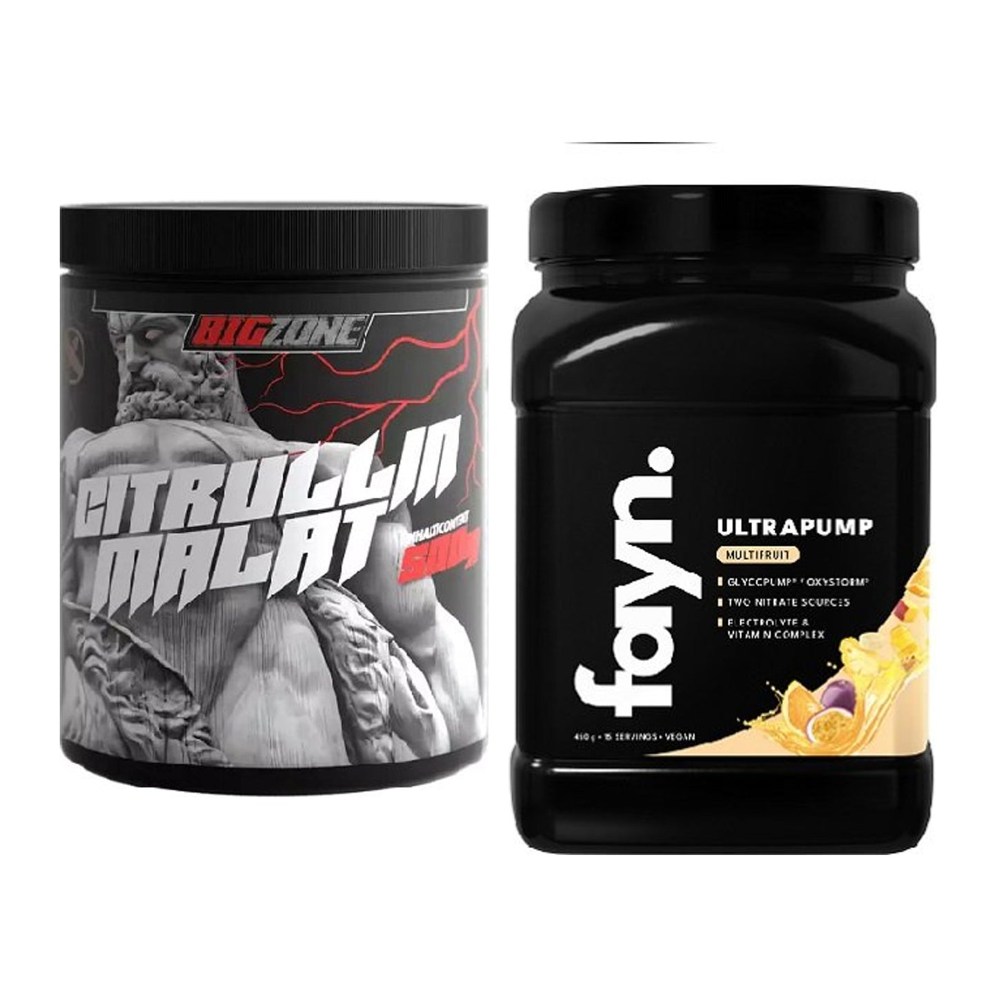 Pump-Set: Big Zone Citrullin Malat + Fayn. Ultrapump 450g (Peach Ice – alle enthaltenen Artikel
