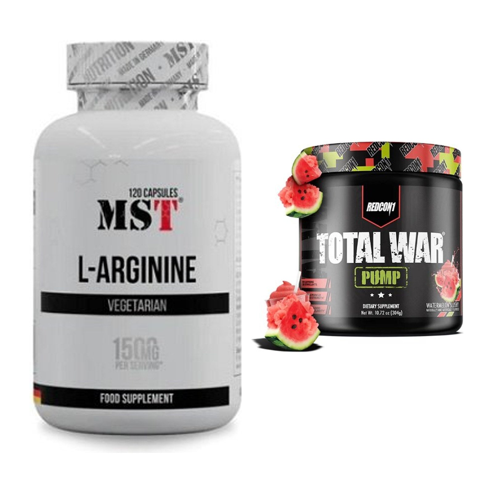 Pump-Set: MST L-Arginine 120 Kaps. + Redcon1 Total War PUMP (Plum – alle enthaltenen Artikel