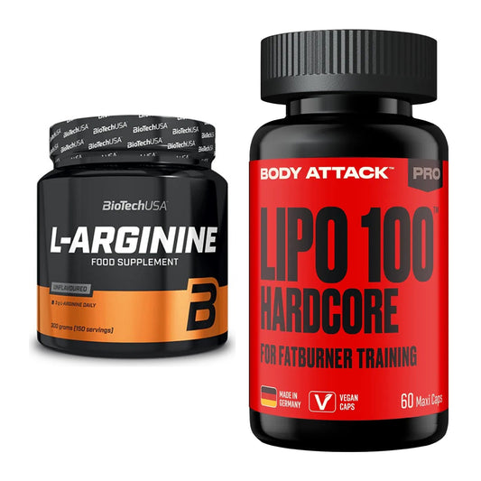 Pump-Set: BioTech L-Arginin + Body Attack LIPO 100-HARDCORE – alle enthaltenen Artikel