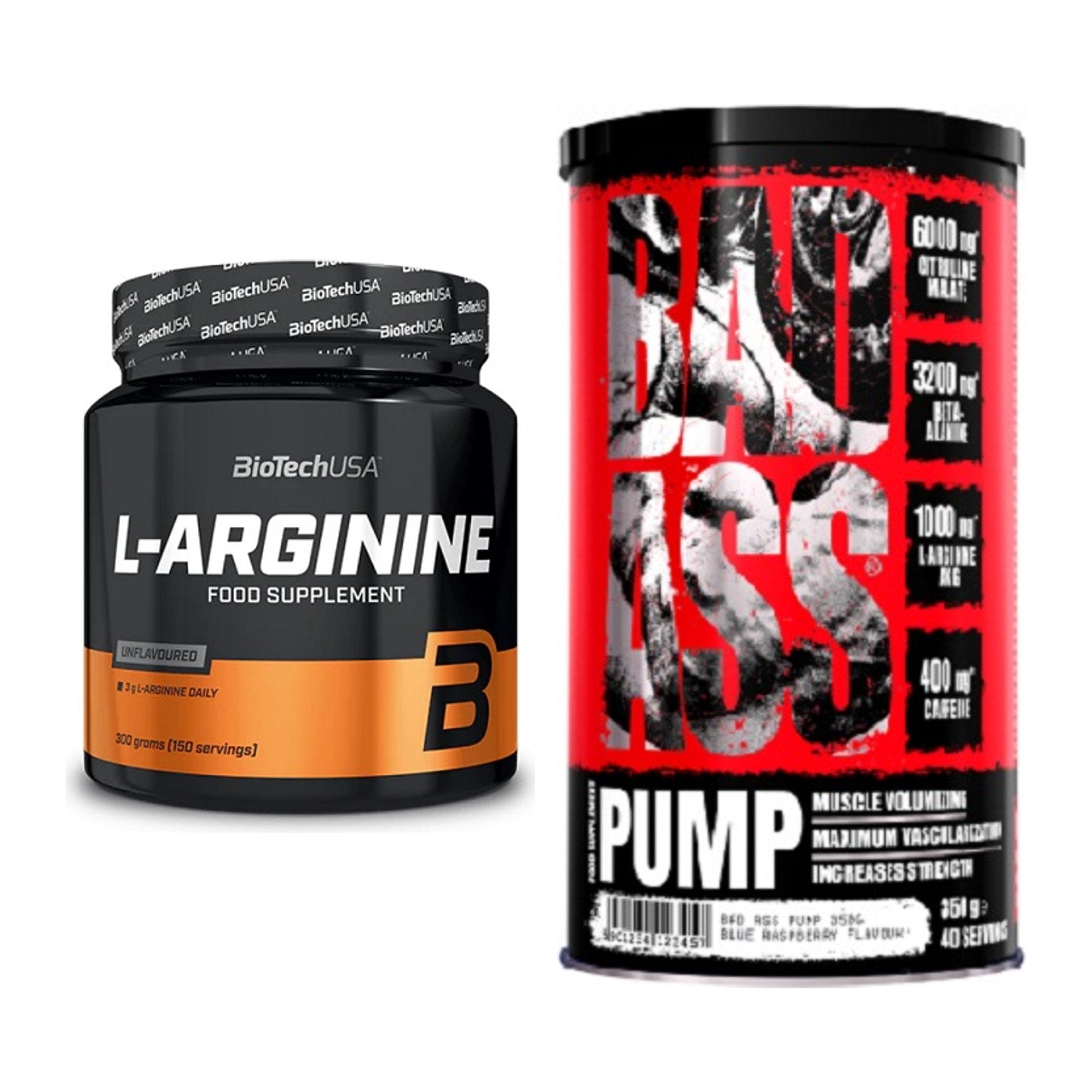 Pump-Set: BioTech L-Arginin + BAD ASS Pump – alle enthaltenen Artikel