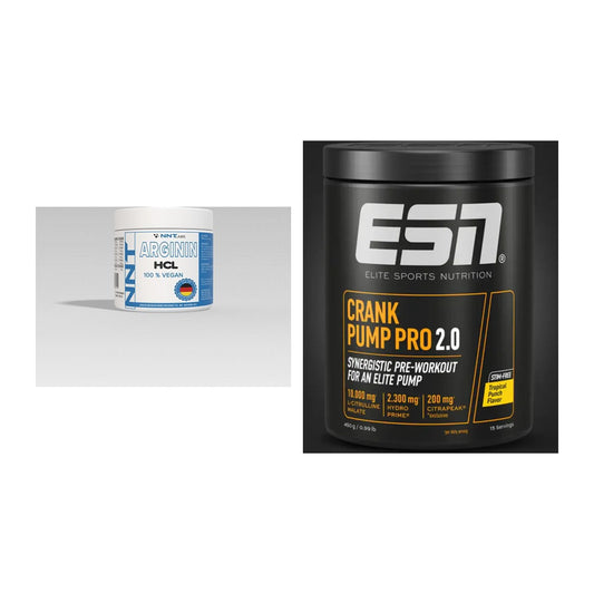 Pump-Set: NNT Arginin + ESN Crank Pump Pro 2.0 450g – alle enthaltenen Artikel