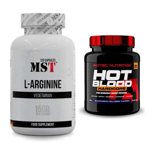Pump-Set: MST L-Arginine 120 Kaps. + Scitec Hot Blood Hardcore 700g – alle enthaltenen Artikel