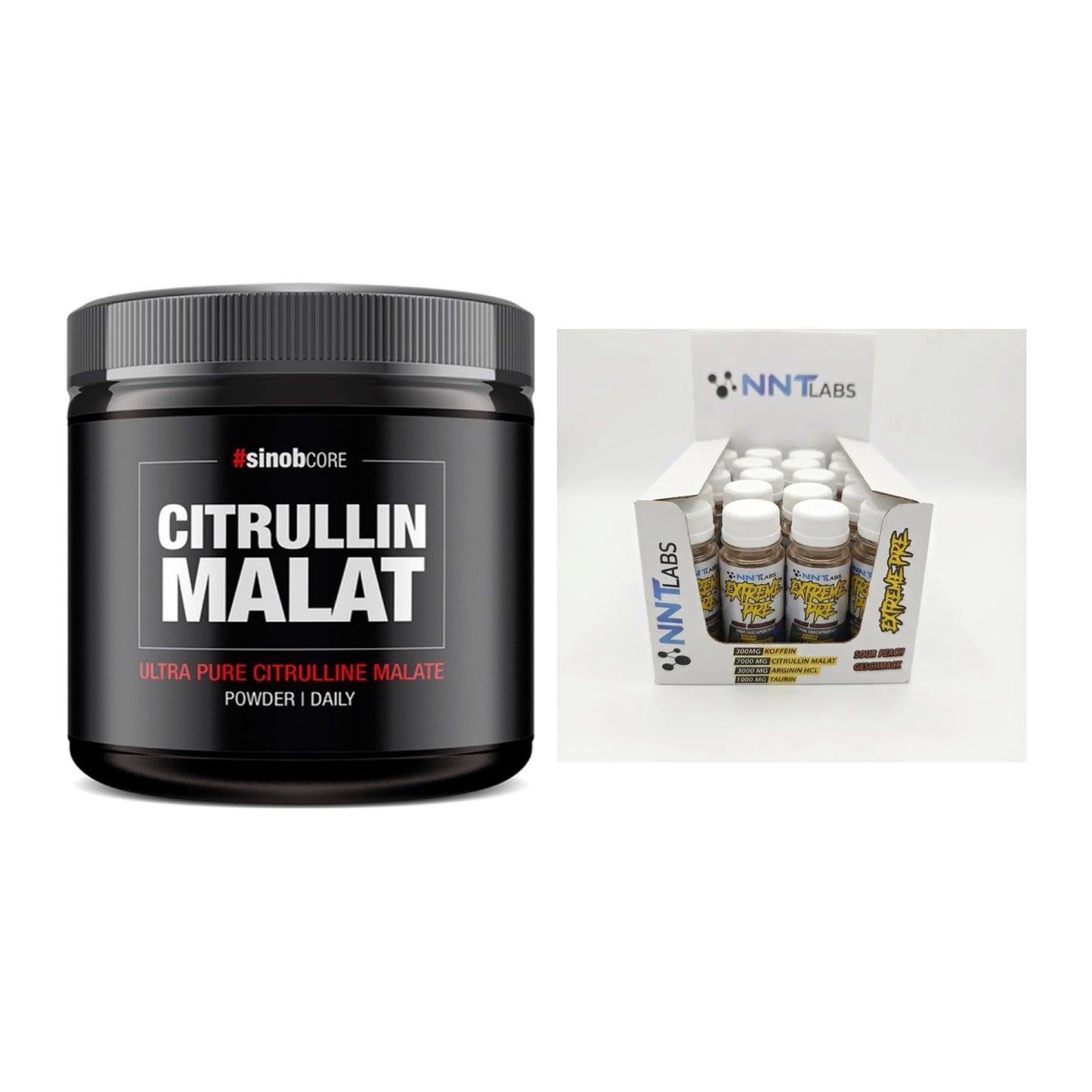 Pump-Set: Sinob Core L-Citrullin Malat + NNT Extreme Pre-Workout Shot – alle enthaltenen Artikel