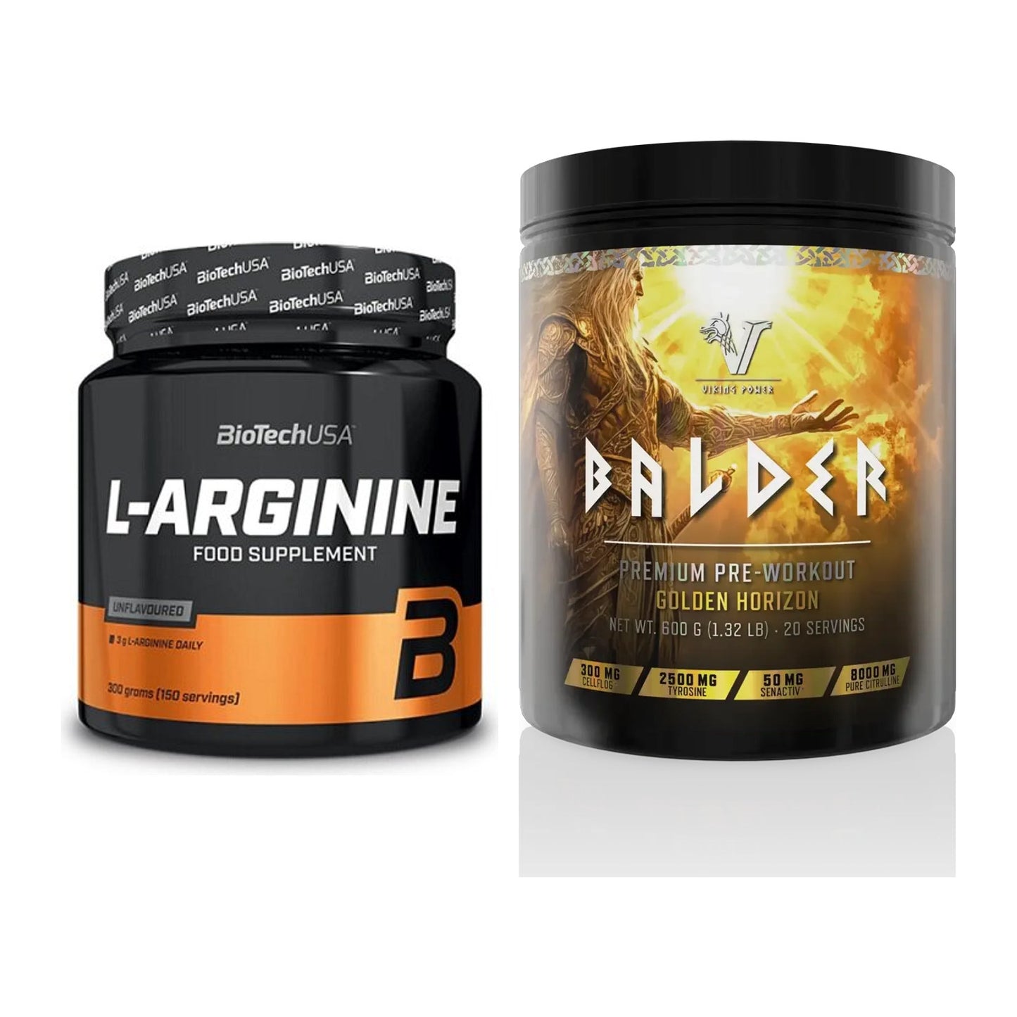 Pump-Set: BioTech L-Arginin + Viking Power Balder PWO 600g – alle enthaltenen Artikel