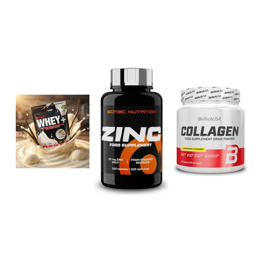 Regenerations-Set: Sinob Honest Whey+ + Scitec Zinc + BioTech Collagen – alle enthaltenen Artikel