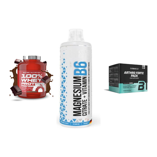 Regenerations-Set: Scitec 100% + MST Magnesium + BioTech Arthro – alle enthaltenen Artikel