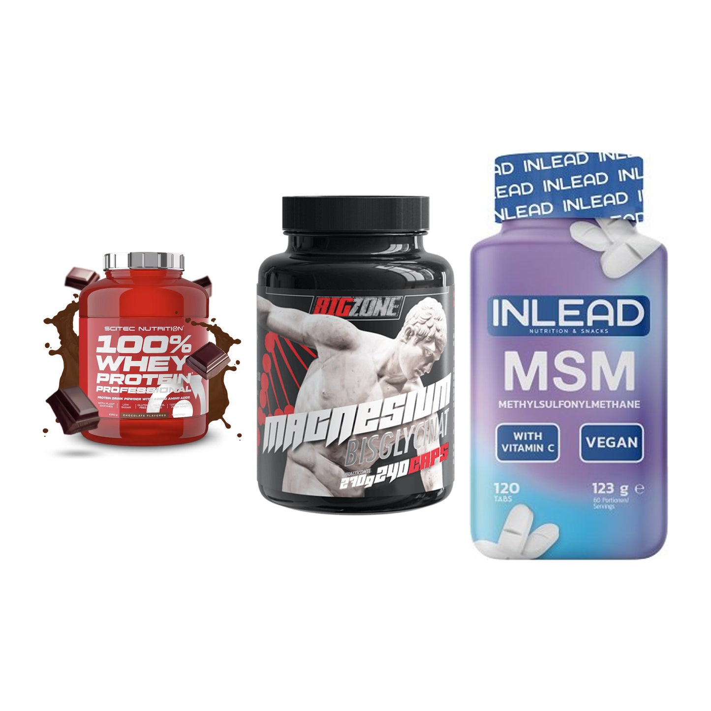 Regenerations-Set: Scitec 100% + Big Zone + INLEAD MSM – alle enthaltenen Artikel