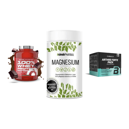 Regenerations-Set: Scitec 100% + Sinob Magnesium + BioTech Arthro – alle enthaltenen Artikel