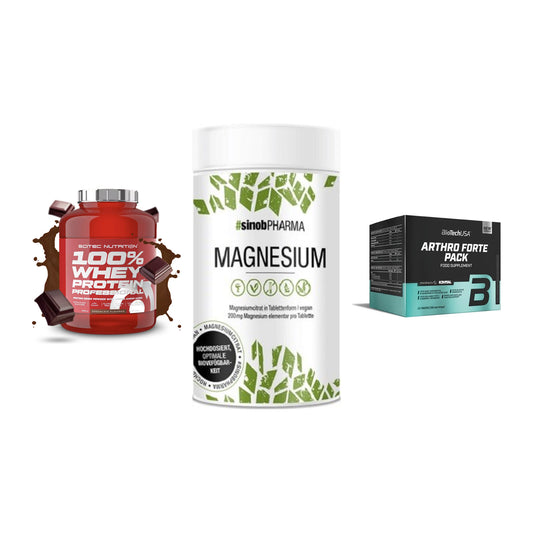 Regenerations-Set: Scitec 100% + Sinob Magnesium + BioTech Arthro – alle enthaltenen Artikel