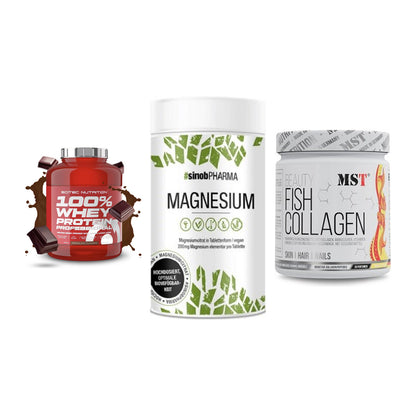 Regenerations-Set: Scitec 100% + Sinob Magnesium + MST Beauty Fish – alle enthaltenen Artikel