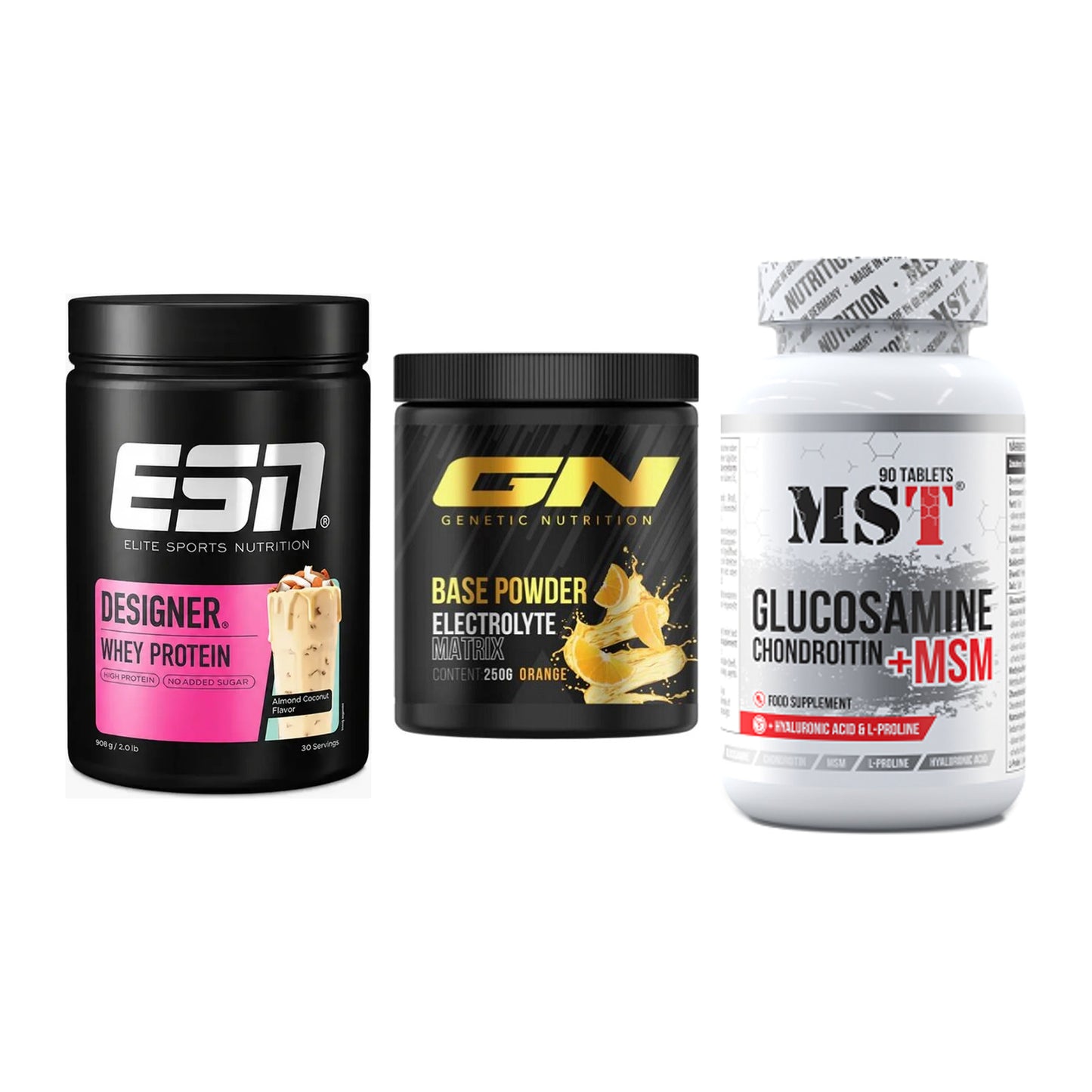Regenerations-Set: ESN Designer + GN Base Powder + MST Glucosamine – alle enthaltenen Artikel