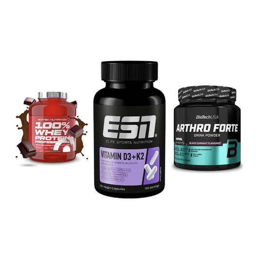 Regenerations-Set: Scitec 100% + ESN Vitamin D3 + BioTech Arthro – alle enthaltenen Artikel