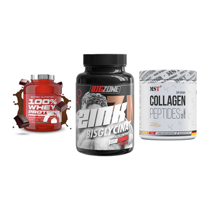 Regenerations-Set: Scitec 100% + Big Zone Zink + MST Collagen – alle enthaltenen Artikel