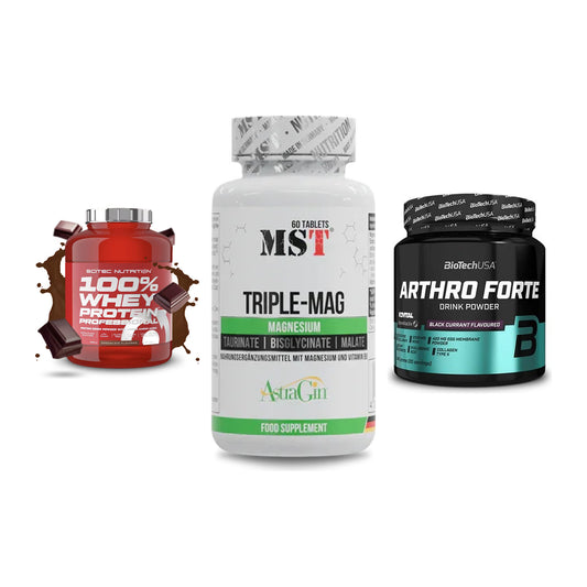 Regenerations-Set: Scitec 100% + MST Tripple Mag + BioTech Arthro – alle enthaltenen Artikel
