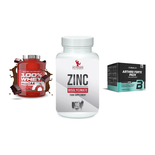 Regenerations-Set: Scitec 100% + #GYMJUICE ZINC + BioTech Arthro – alle enthaltenen Artikel