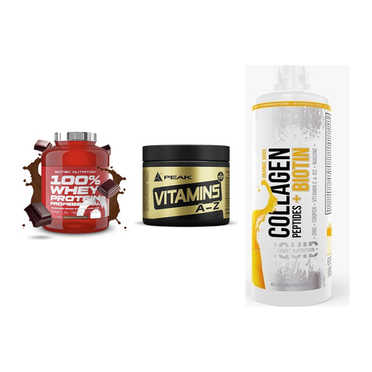 Regenerations-Set: Scitec 100% + Peak Vitamin + MST Collagen – alle enthaltenen Artikel