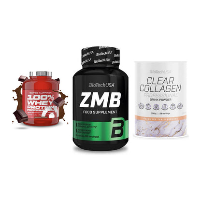 Regenerations-Set: Scitec 100% + BioTech ZMB + BioTech Clear – alle enthaltenen Artikel