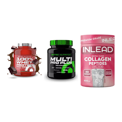 Regenerations-Set: Scitec 100% + Scitec Multi + INLEAD Collagen – alle enthaltenen Artikel