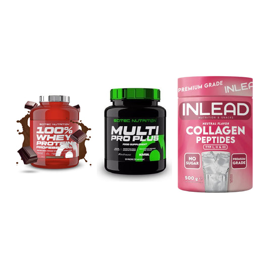 Regenerations-Set: Scitec 100% + Scitec Multi + INLEAD Collagen – alle enthaltenen Artikel