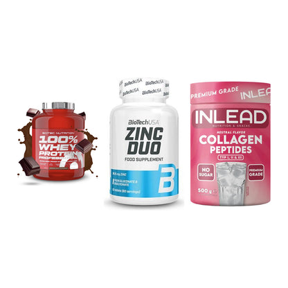 Regenerations-Set: Scitec 100% + BioTech Zinc + INLEAD Collagen – alle enthaltenen Artikel