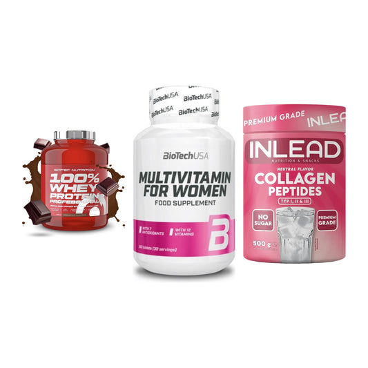 Regenerations-Set: Scitec 100% + BioTech Multivi + INLEAD Collagen – alle enthaltenen Artikel