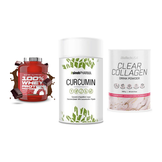 Regenerations-Set: Scitec 100% + Sinob Curcumin + BioTech Clear – alle enthaltenen Artikel