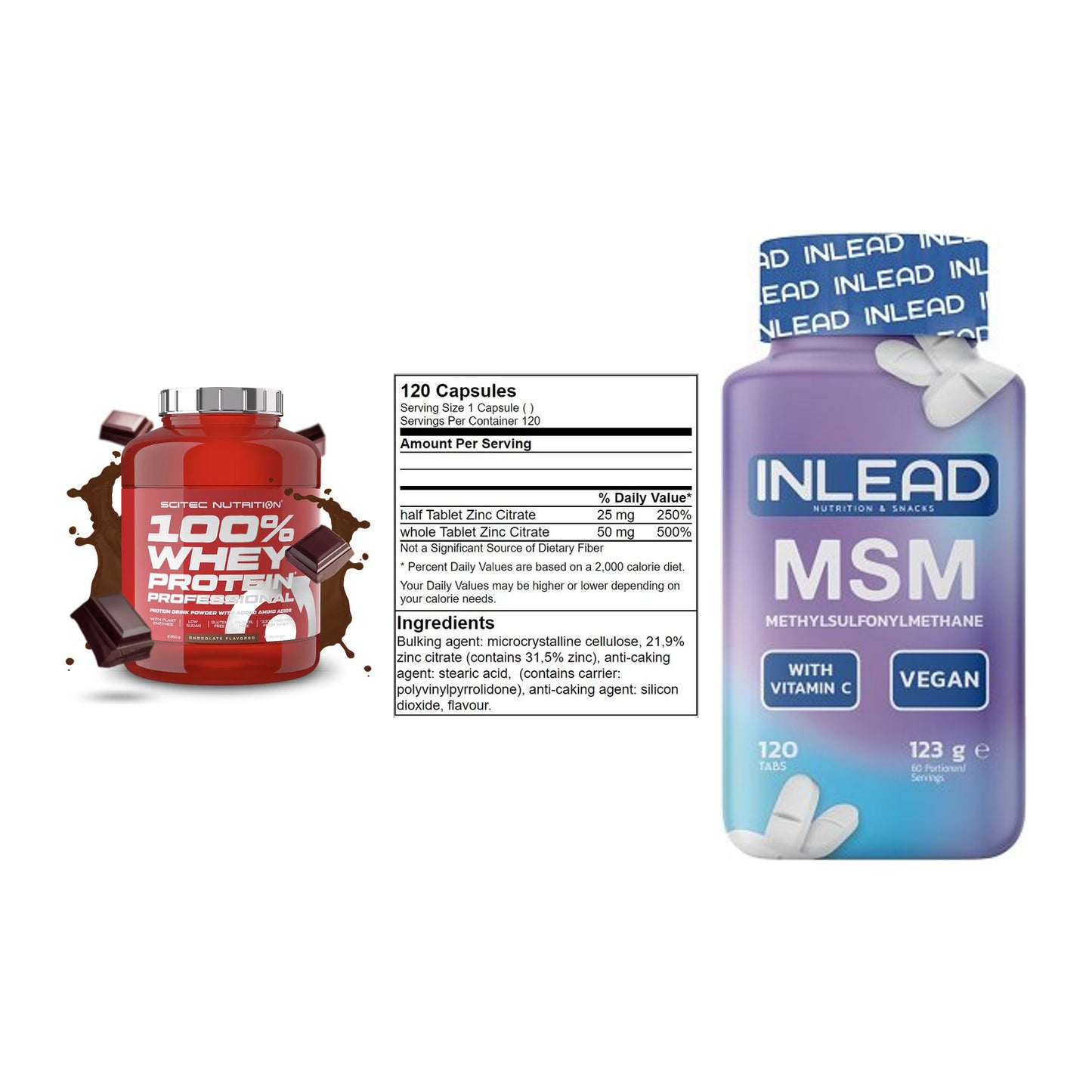 Regenerations-Set: Scitec 100% + GN Zinc Citrate + INLEAD MSM – alle enthaltenen Artikel