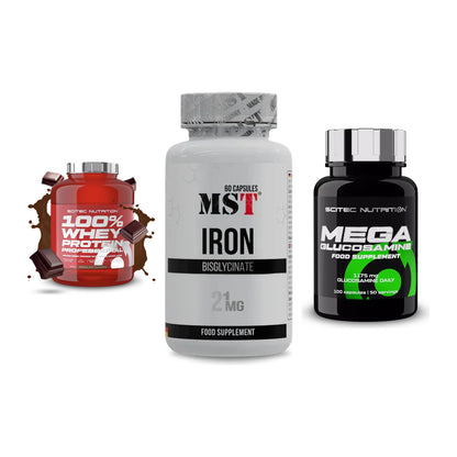 Regenerations-Set: Scitec 100% + MST Iron + Scitec Mega – alle enthaltenen Artikel