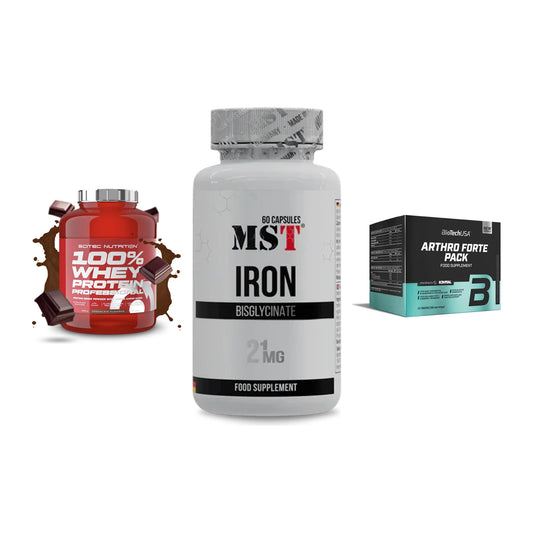 Regenerations-Set: Scitec 100% + MST Iron + BioTech Arthro – alle enthaltenen Artikel