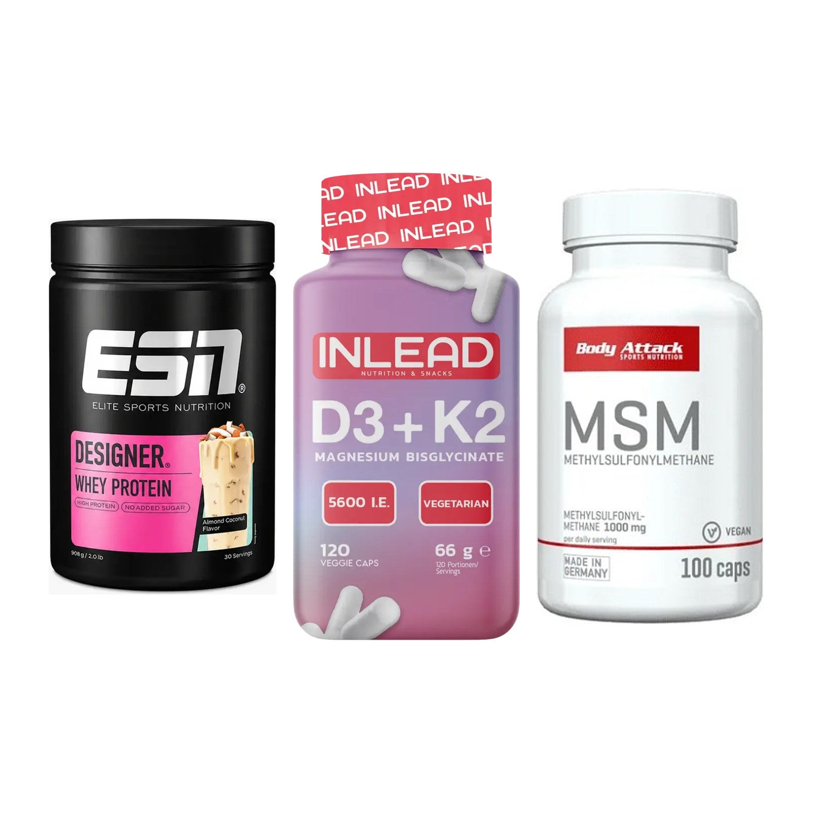 Regenerations-Set: ESN Designer + INLEAD Vitamin + Body Attack MSM – alle enthaltenen Artikel