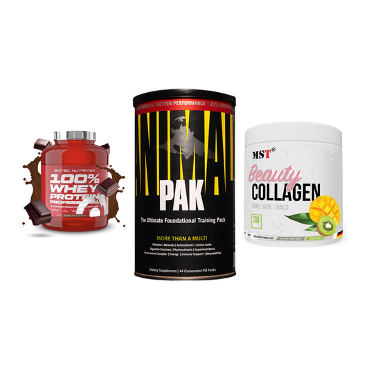 Regenerations-Set: Scitec 100% + Universal + MST Beauty – alle enthaltenen Artikel