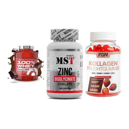 Regenerations-Set: Scitec 100% + MST Zinc + FGN Kollagen 60 – alle enthaltenen Artikel