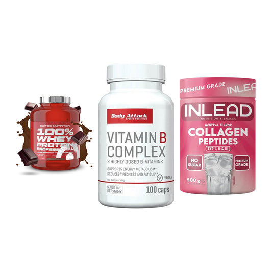 Regenerations-Set: Scitec 100% + Body Attack + INLEAD Collagen – alle enthaltenen Artikel