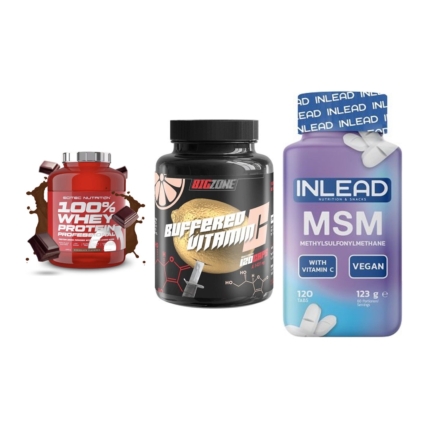 Regenerations-Set: Scitec 100% + Big Zone + INLEAD MSM – alle enthaltenen Artikel
