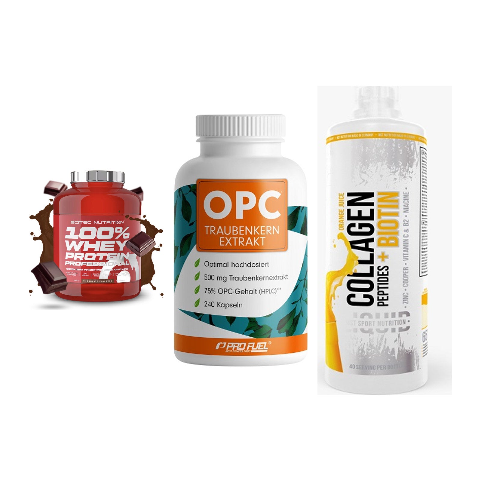 Regenerations-Set: Scitec 100% + ProFuel OPC + MST Collagen – alle enthaltenen Artikel