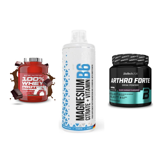 Regenerations-Set: Scitec 100% + MST Magnesium + BioTech Arthro – alle enthaltenen Artikel