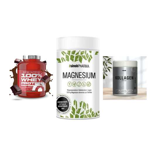 Regenerations-Set: Scitec 100% + Sinob Magnesium + Sinob Kollagen – alle enthaltenen Artikel