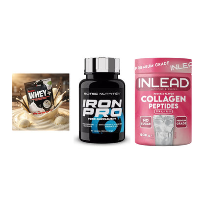 Regenerations-Set: Sinob Honest + Scitec Iron Pro + INLEAD Collagen – alle enthaltenen Artikel