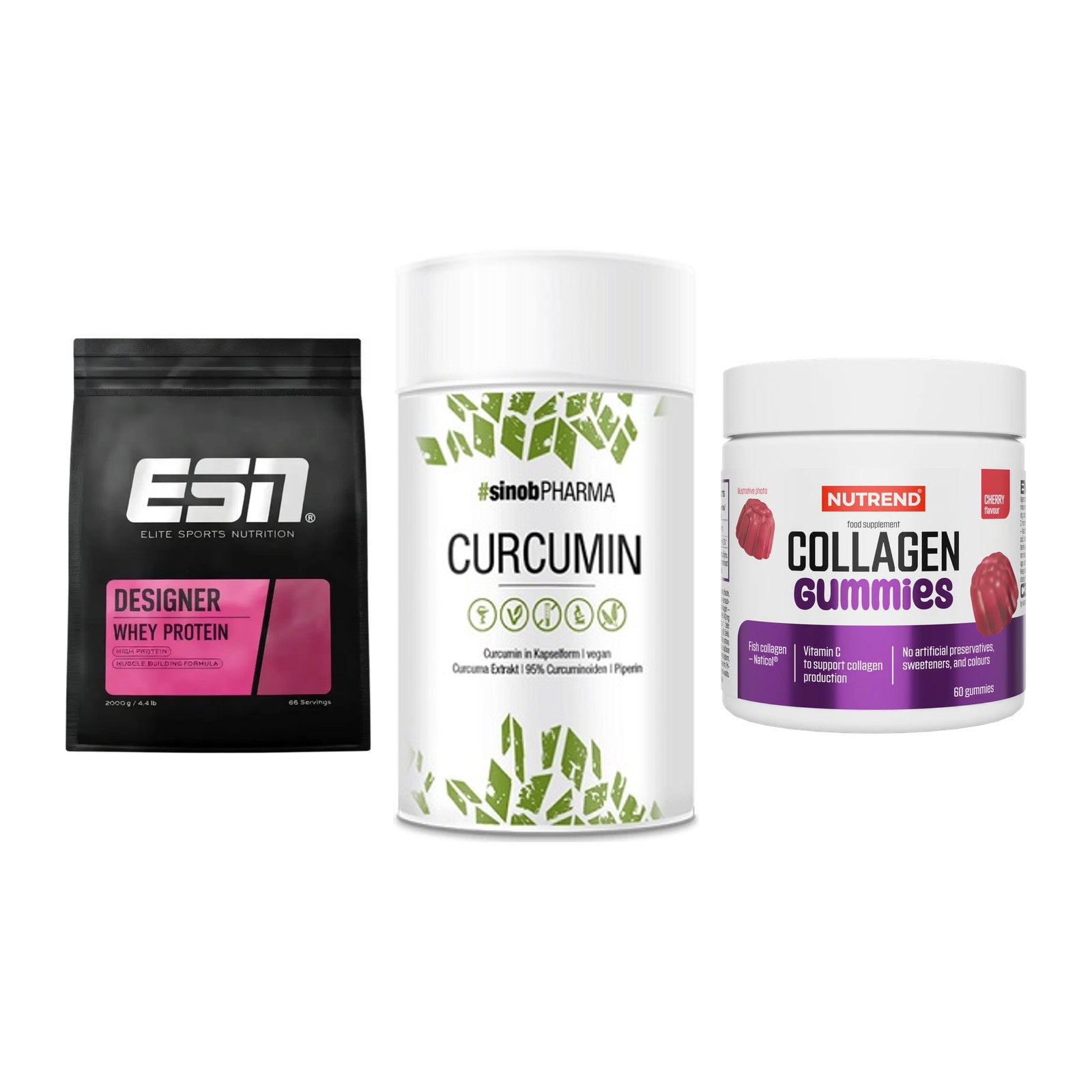 Regenerations-Set: ESN Designer + Sinob Curcumin + Nutrend Collage – alle enthaltenen Artikel