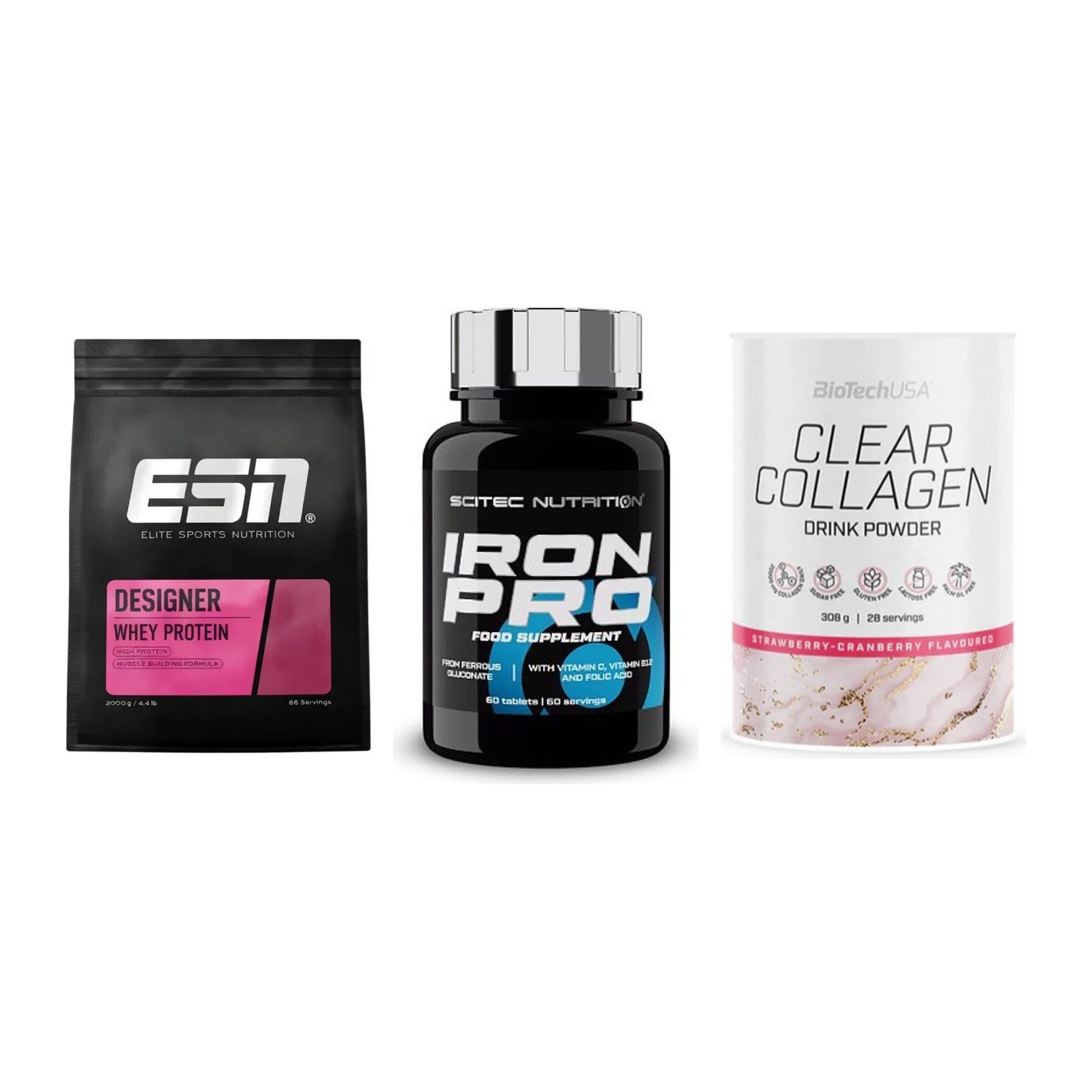 Regenerations-Set: ESN Designer + Scitec Iron Pro + BioTech Clear – alle enthaltenen Artikel
