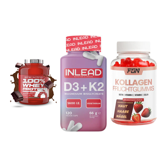 Regenerations-Set: Scitec 100% + INLEAD Vitamin + FGN Kollagen 60 – alle enthaltenen Artikel