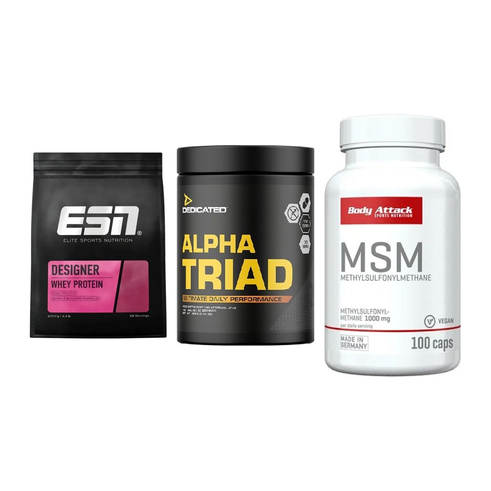 Regenerations-Set: ESN Designer + Dedicated Alpha + Body Attack MSM – alle enthaltenen Artikel
