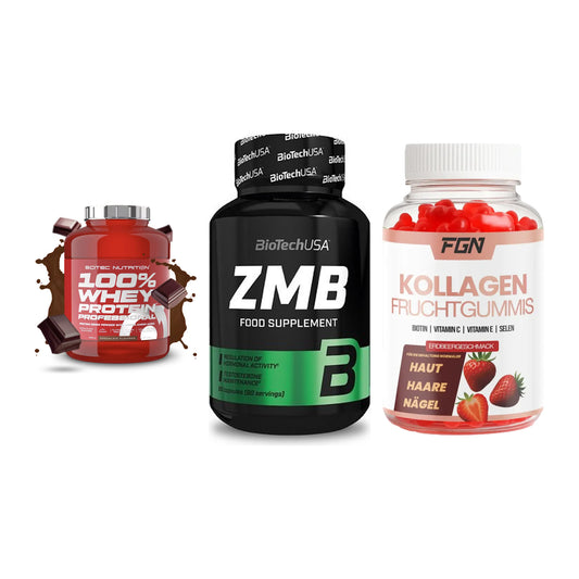 Regenerations-Set: Scitec 100% + BioTech ZMB + FGN Kollagen 60 – alle enthaltenen Artikel