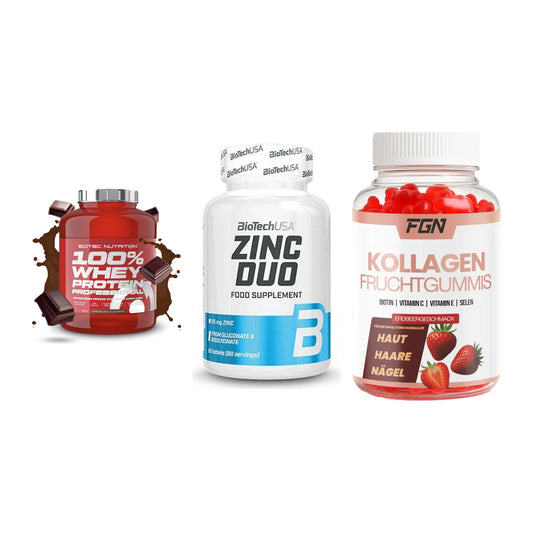 Regenerations-Set: Scitec 100% + BioTech Zinc + FGN Kollagen 60 – alle enthaltenen Artikel