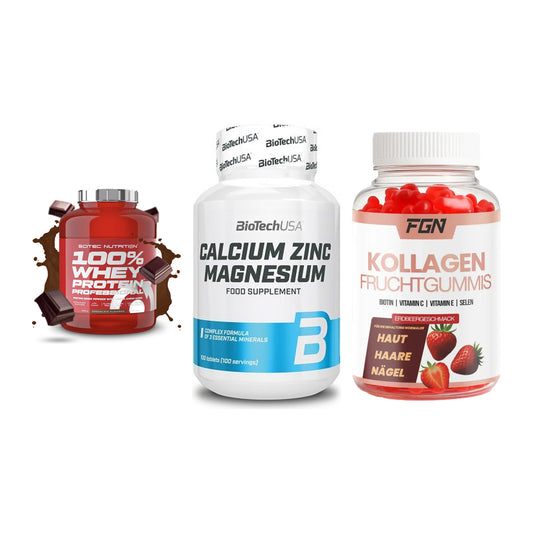 Regenerations-Set: Scitec 100% + BioTech Calcium + FGN Kollagen 60 – alle enthaltenen Artikel