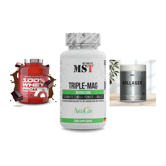 Regenerations-Set: Scitec 100% + MST Tripple Mag + Sinob Kollagen – alle enthaltenen Artikel