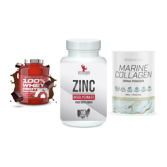 Regenerations-Set: Scitec 100% + #GYMJUICE ZINC + BioTech Marine – alle enthaltenen Artikel