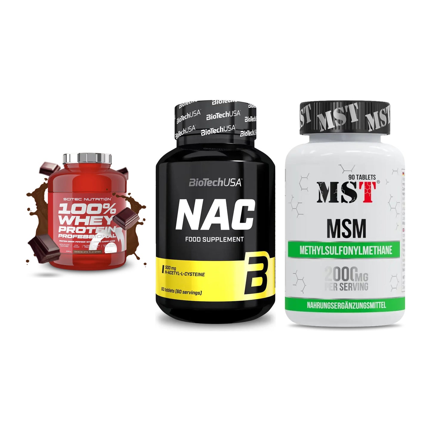 Regenerations-Set: Scitec 100% + BioTech NAC + MST MSM 2000 / – alle enthaltenen Artikel